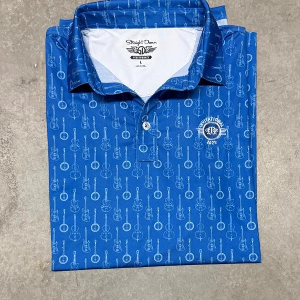 Straight Down Mens Performance Golf Polo Guitar & Banjo Pattern Sz Large